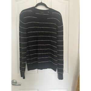 Vince Black Gray Striped Wool Cashmere Crewneck Sweater Size L